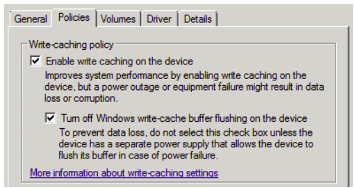 Modifying disk flushing settings in device manager