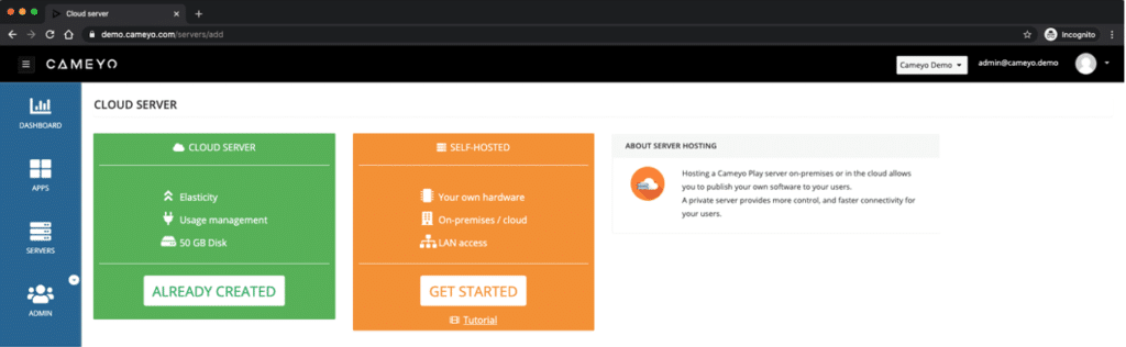 Cameyo cloud server