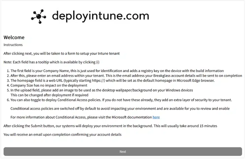 Deploy Intune instructions